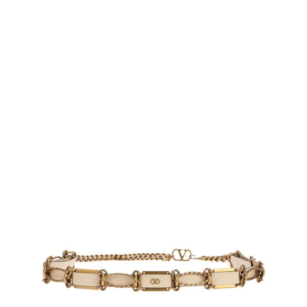 Valentino Chain-Link Leather Belt White Womens
